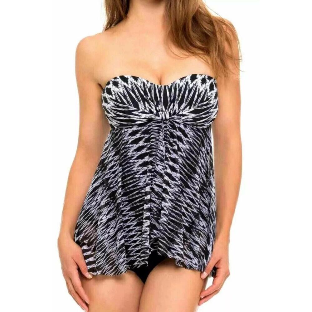 Profile‎ by Gottex Women's Shibori Flyaway OnePiece Swimsuit, Black/White Sz 10